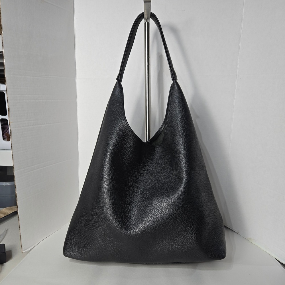 Hoxis Hobo Shoulder Bag Large Black Pebbled Vegan Leather Slouchy Tote - Picture 2 of 9